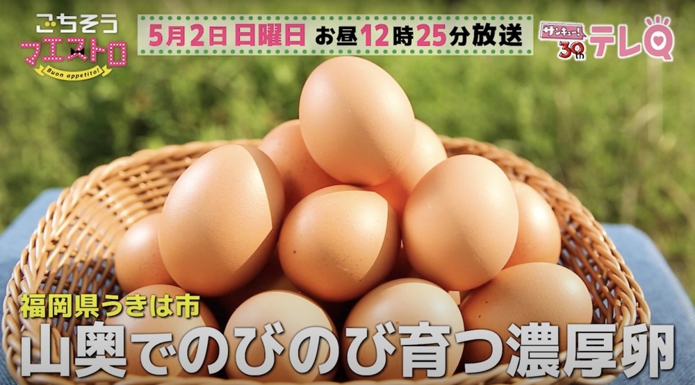 ごちそうマエストロ 福岡県うきは市のブランド卵「山もりたまご」を放送