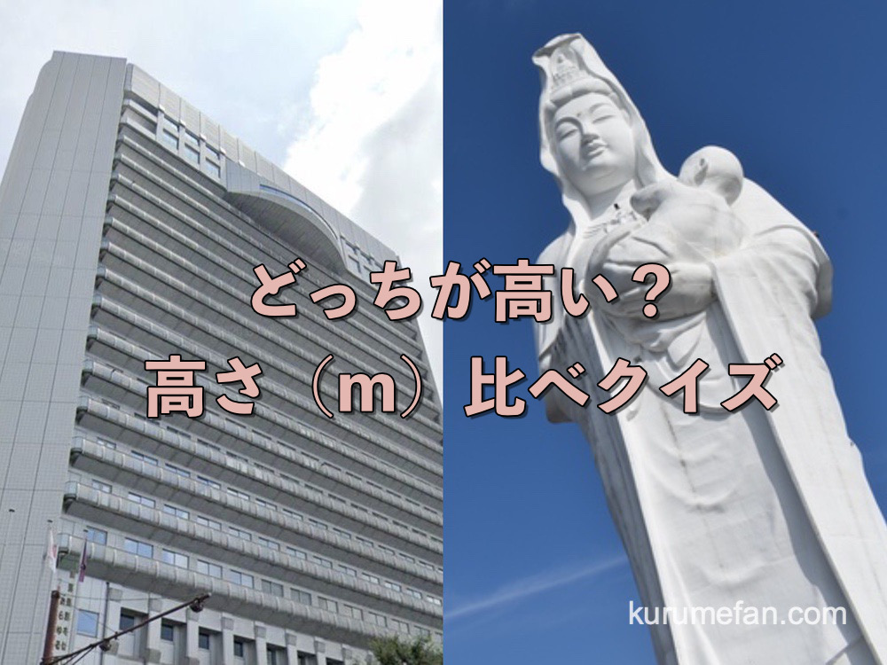 「久留米市役所」と「成田山 救世慈母大観音」どっちが高い？高さ比べクイズ