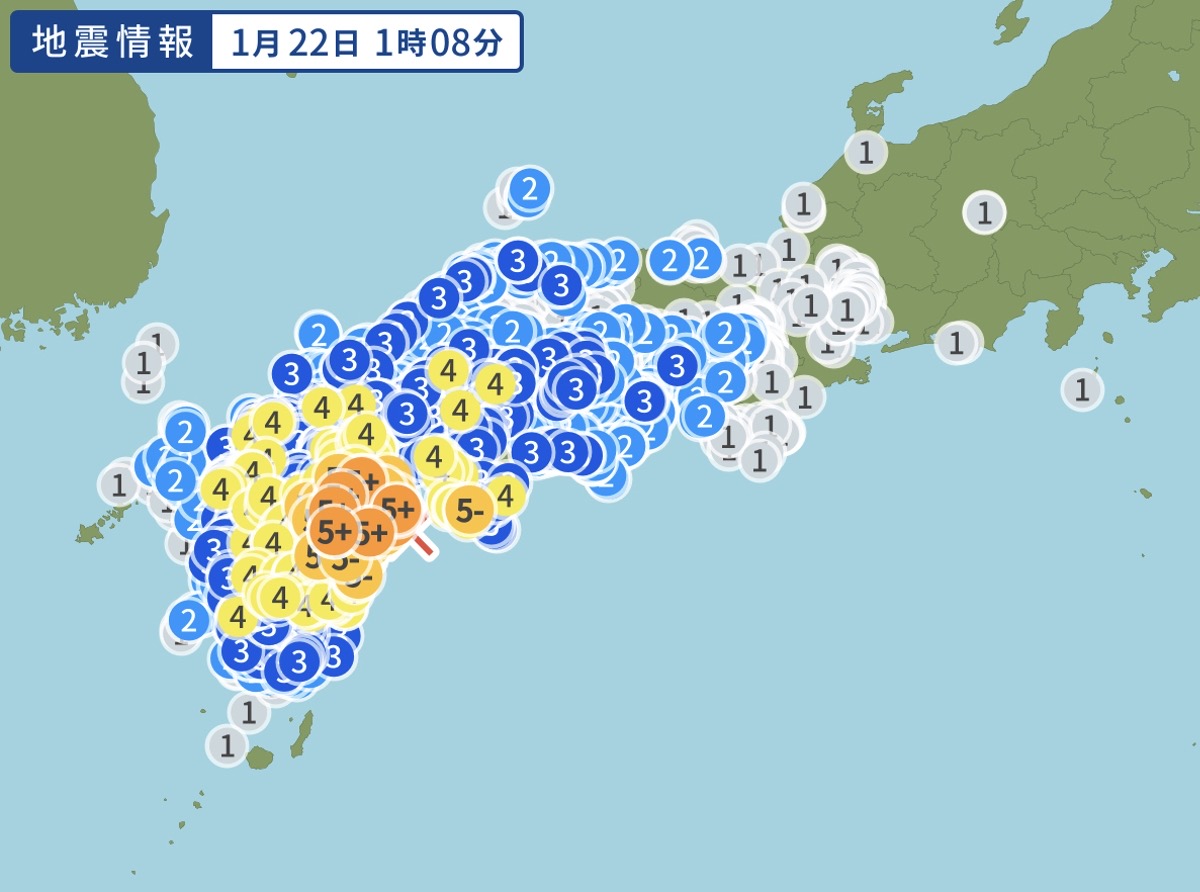 日向灘を震源地する地震 大分・宮崎で最大震度5強 福岡県久留米市で震度4