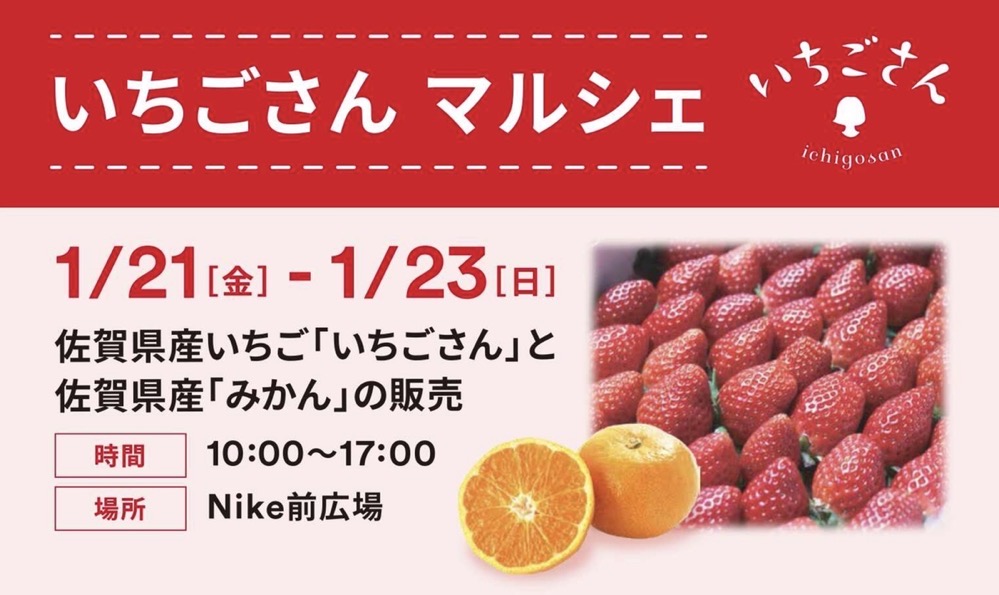 、JAさがによる佐賀県産ブランドいちご「いちごさん」や、佐賀県産みかんを用意した『いちごさんマルシェ』も開催