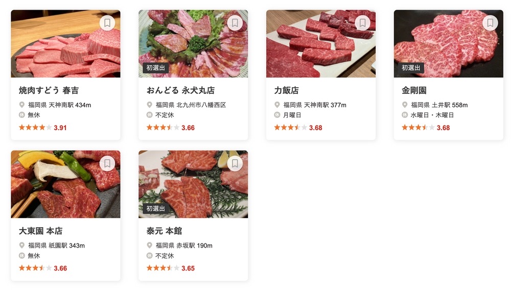 食べログ 焼肉 WEST 百名店 2022に選出された福岡県の6店