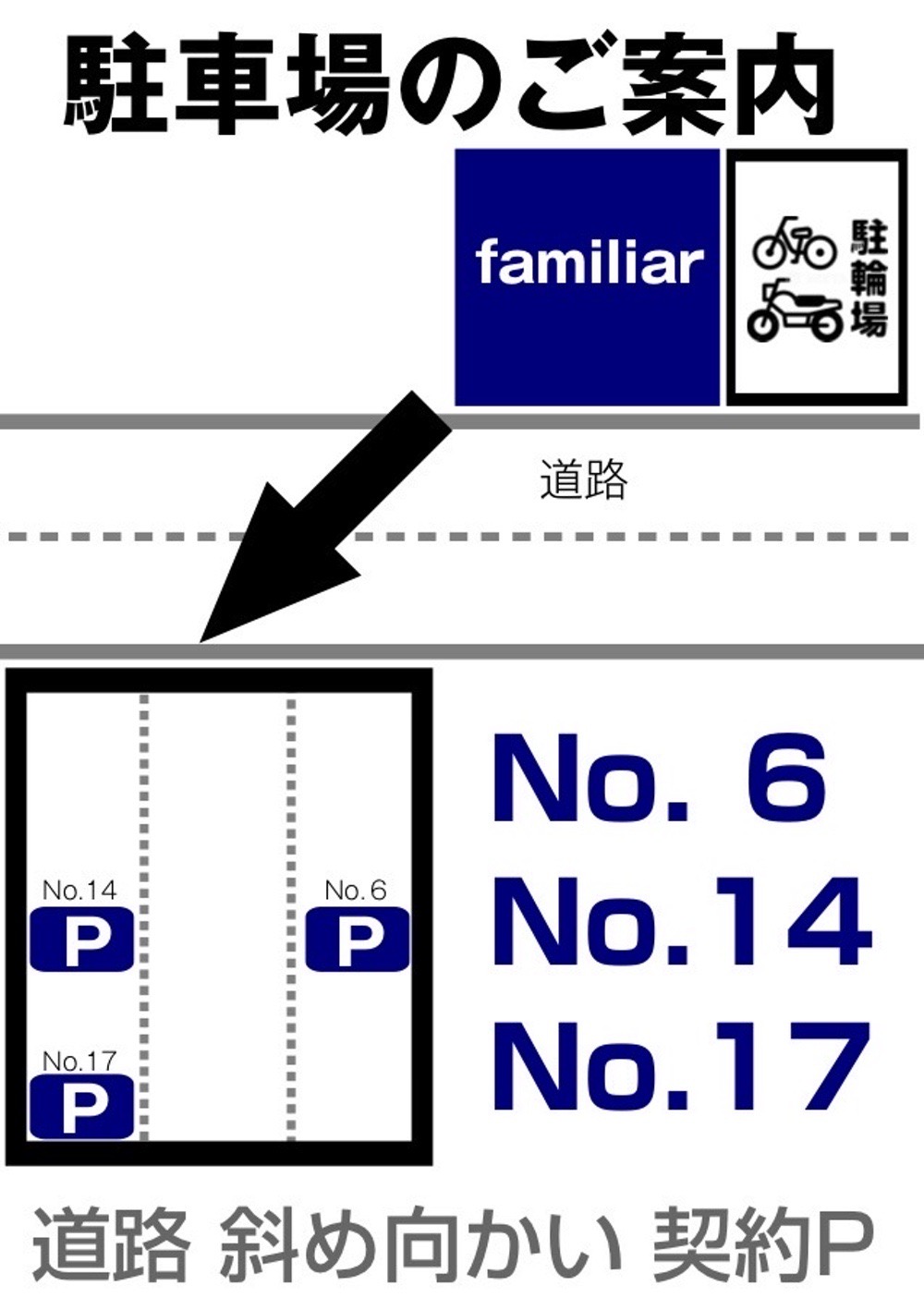 カット専門店familiar(ファミリア)駐車場・駐輪場案内図