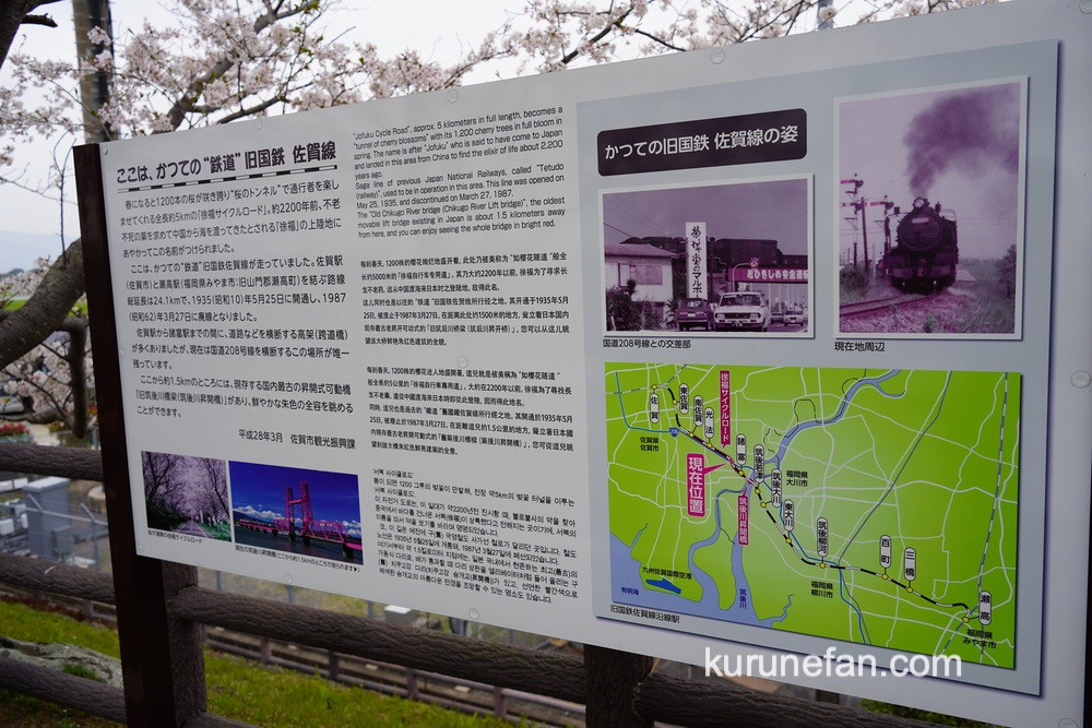 徐福サイクルロードは、1991年に廃止された旧国鉄・佐賀線の跡地に整備された総延長約5キロの歩行者、自転車専用道路