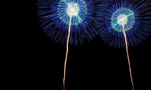 今日、4月2日 久留米市の空に花火打上！ブルーの花火【2023年】