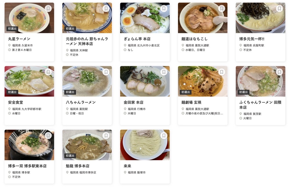 食べログ ラーメン WEST 百名店 2023に選出された福岡県の13店