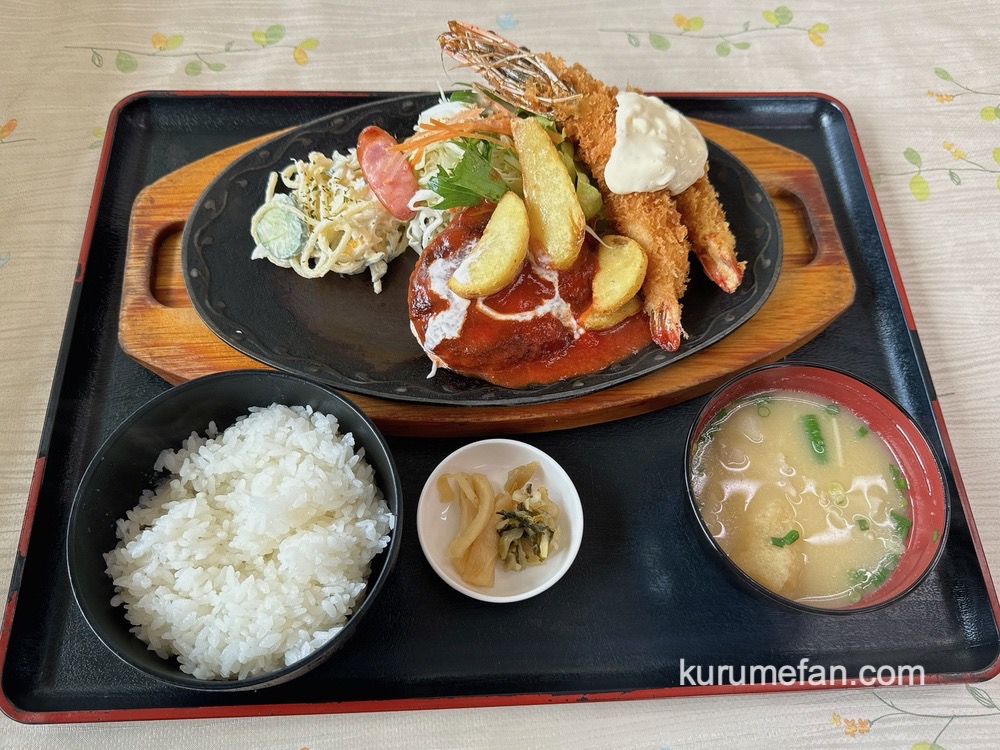 味のまごころ 「ハンバーグと海老フライセット」