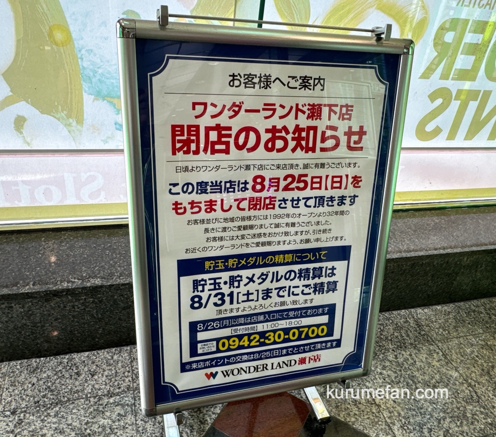 ワンダーランド瀬下店 閉店のお知らせ