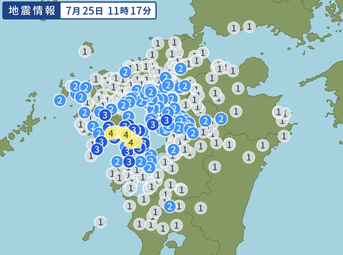 長崎県南西部を震源地とした地震 最大震度4 久留米市で震度2【7/25】