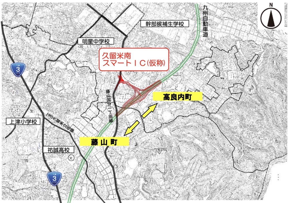 久留米南(くるめみなみ)IC(仮称)の位置図 久留米南(くるめみなみ)IC(仮称)の位置図