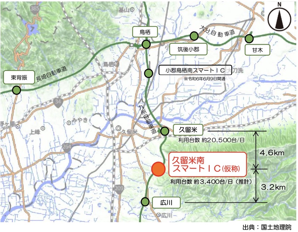 久留米南(くるめみなみ)IC(仮称)の位置図 久留米南(くるめみなみ)IC(仮称)の位置図