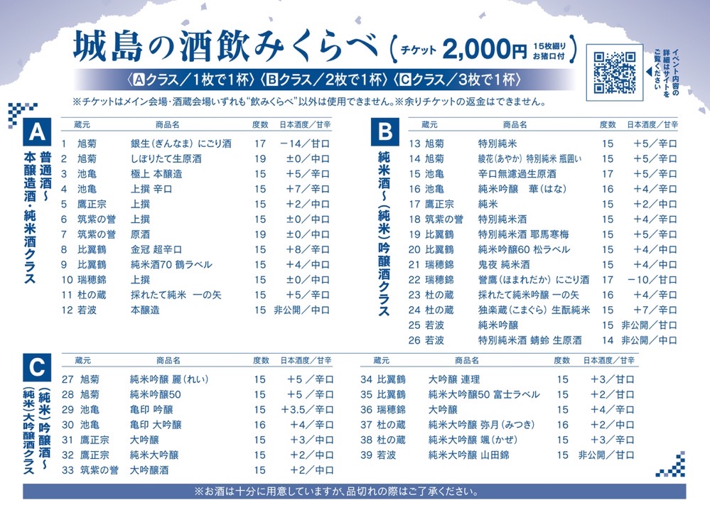 第32回城島酒蔵びらき ラインナップは39銘柄